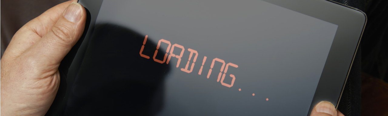 Slow broadband loading screen on a tablet