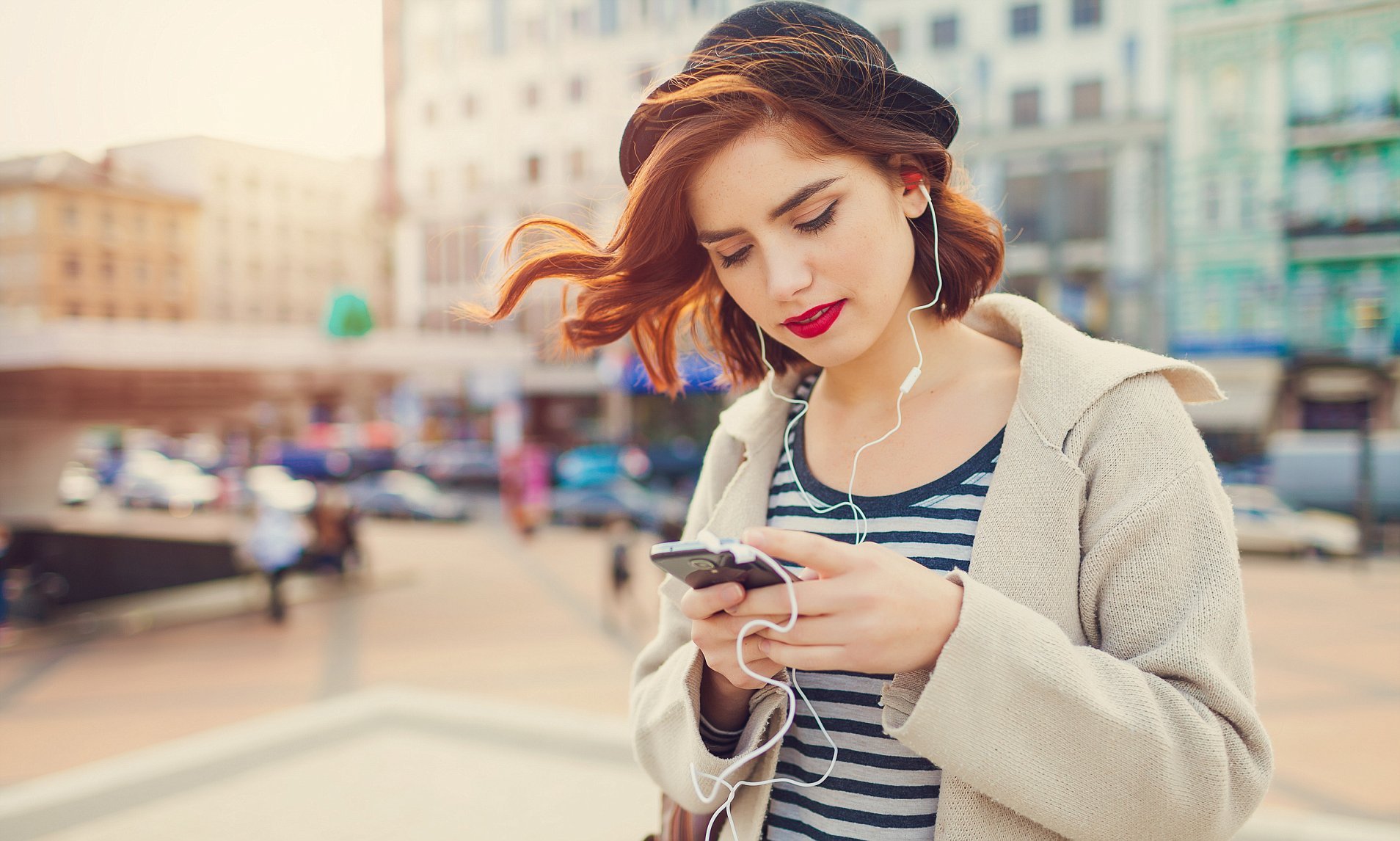 woman with music on mobile